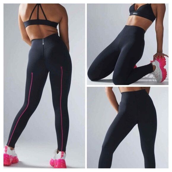 Savage X Fenty Pants - Savage x Fenty Leggings High waist black Stretch Pink Stripe Sz S